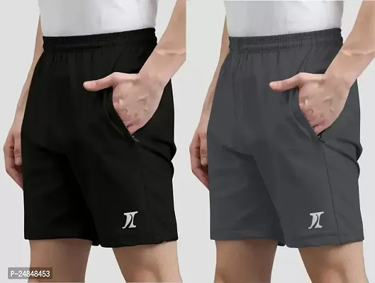 Stylish Multicoloured Lycra Blend Regular Shorts For Men Pack Of 2-thumb0