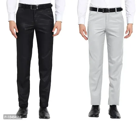STALLINO Fashion PV Black and lightgrey Regular Fit Formal Trouser for Men - Office pant for Men