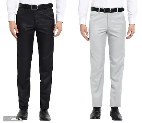 STALLINO Fashion PV Lightgrey and Black Fit Formal Trouser for Men - Office pant for Men