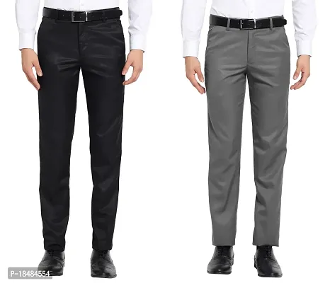 STALLINO Fashion PV Black and Darkgrey Regular Fit Formal Trouser for Men - Office pant for Men