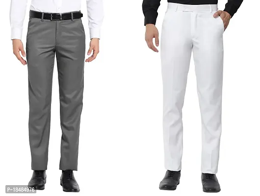 STALLINO Fashion PV White and Darkgrey Fit Trouser for Men - Office pant for Men