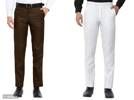 STALLINO Fashion PV White and Coffee Fit Trouser for Men - Office pant for Men