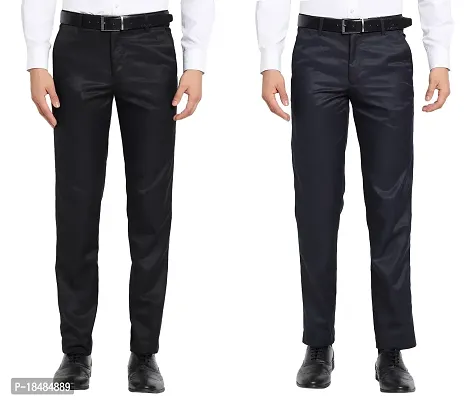 STALLINO Fashion PV Navyblue and Black Fit Trouser for Men - Office pant for Men