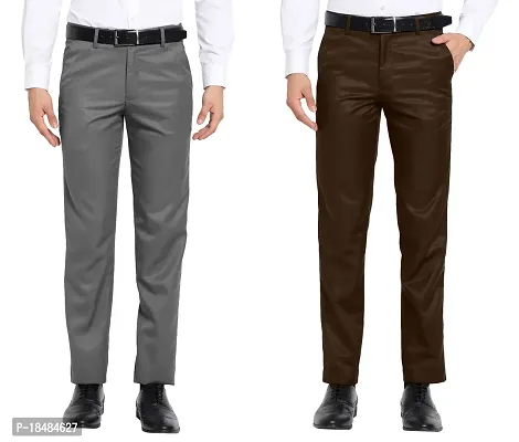 STALLINO Fashion PV Coffee and Darkgrey Regular Fit Formal Trouser for Men - Office pant for Men