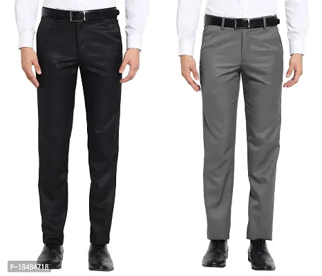 STALLINO Fashion PV Dgrey and Black Reglar Fit Formal Trouser for Men - Office pant for Men-thumb0