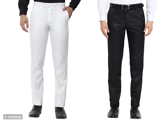 STALLINO Fashion PV White and Black Fit Trouser for Men - Office pant for Men
