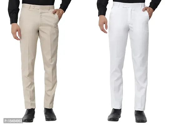 STALLINO Fashion PV White and Cream Fit Trouser for Men - Office pant for Men
