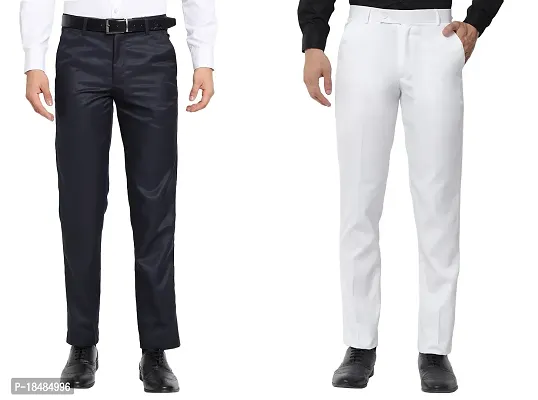 STALLINO Fashion PV White and Navyblue Fit Trouser for Men - Office pant for Men