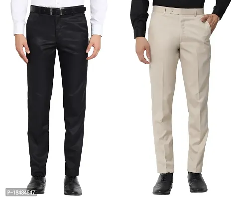 STALLINO Fashion PV Black and Cream Regular Fit Formal Trouser for Men - Office pant for Men-thumb0