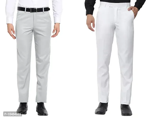 STALLINO Fashion PV Lightgrey and White Fit Formal Trouser for Men - Office pant for Men