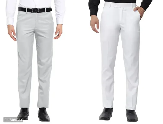 STALLINO Fashion PV White and Lightgrey Fit Trouser for Men - Office pant for Men-thumb0