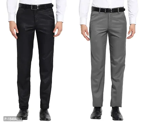 STALLINO Fashion PV Black and Darkgrey Regular Fit Formal Trouser for Men - Office pant for Men-thumb0