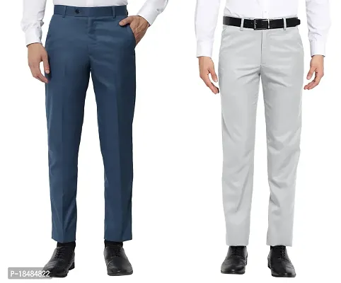 STALLINO Fashion PV Lightgrey and Navyblue Fit Formal Trouser for Men - Office pant for Men