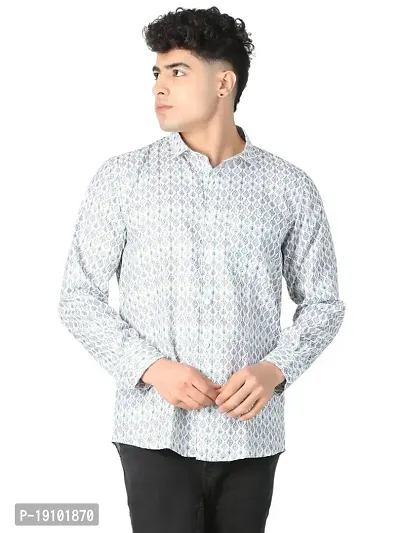 Royal look Sanganeri Cotton Grey Printed shirt for men-thumb0