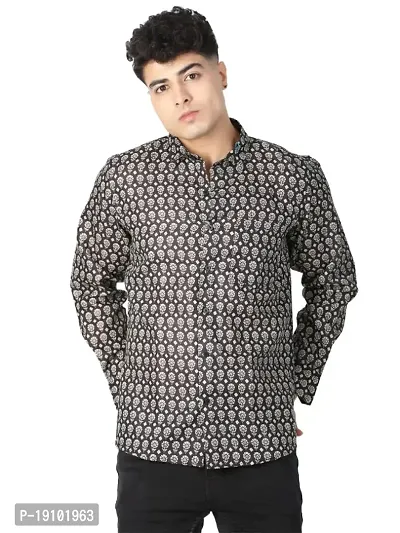 Royal look Sanganeri Cotton Grey Printed shirt for men-thumb0