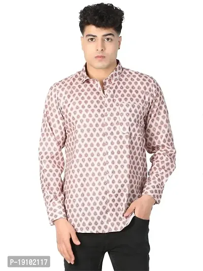 Royal look Sanganeri Cotton Grey Printed shirt for men