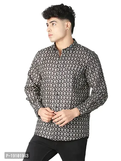 Royal look Sanganeri Cotton Grey Printed shirt for men-thumb2