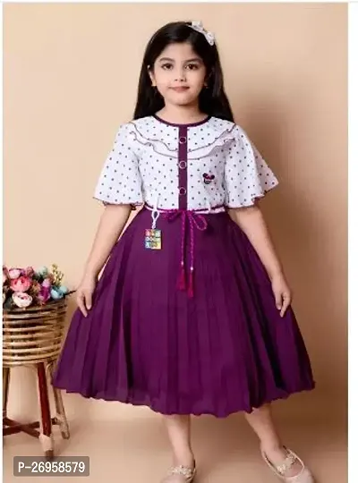 Fabulous Purple Cotton Blend Printed Frocks For Girls-thumb0