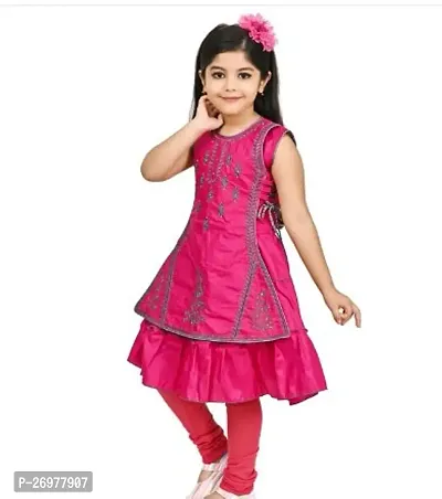 Stylish Cotton Blend Pink Embroidered Kurta With Leggings Set For Girls-thumb0