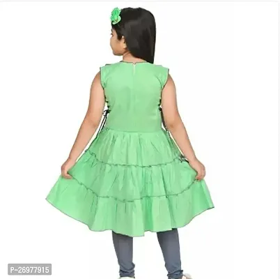 Stylish Cotton Blend Green Embroidered Kurta With Leggings Set For Girls-thumb2