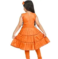 Stylish Cotton Blend Orange Embroidered Kurta With Leggings Set For Girls-thumb1