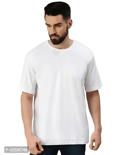 Stylish White Polyester Blend Solid Short Sleeves Round Neck Tees For Men-thumb0