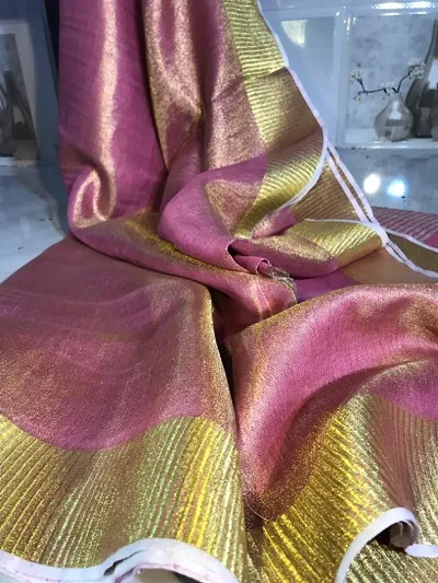 Women's Tissue Linen Saree With Blouse Piece