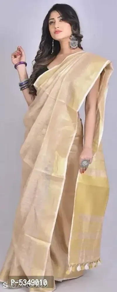 Trendy Tissue Linen Sarees with Running blouse-thumb0