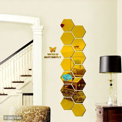 42014 Hexagon Golden wall   acrylic stickers  wall  stickers  for wall   stickers.218 Pieces Of 14-thumb2