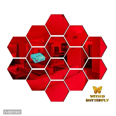 42014 Hexagon Red wall   acrylic stickers  wall  stickers  for wall   stickers.227 Pieces Of 14