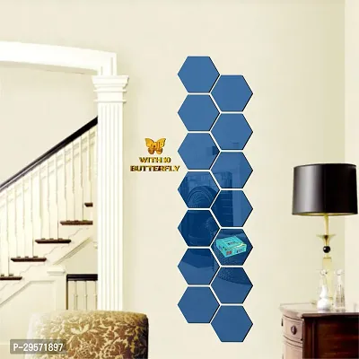 42014 Hexagon Blue wall   acrylic stickers  wall  stickers  for wall   stickers.212 Pieces Of 14-thumb2