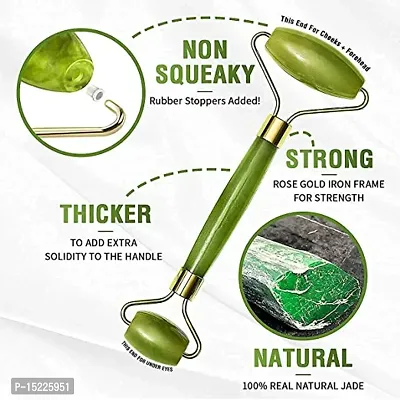 Natural Jade Stone Facial Roller Manual Massage with Gua Sha Tool for Face Eye Neck Foot Massage For Men and Women (Green)-thumb4