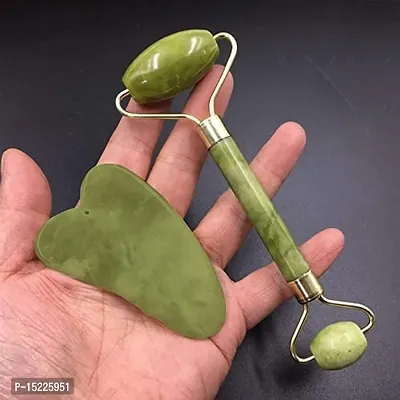 Natural Jade Stone Facial Roller Manual Massage with Gua Sha Tool for Face Eye Neck Foot Massage For Men and Women (Green)-thumb5