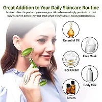 Natural Jade Stone Facial Roller Manual Massage with Gua Sha Tool for Face Eye Neck Foot Massage For Men and Women (Green)-thumb1