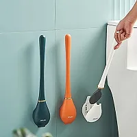 Silicone Toilet Brush with Holder Stand Brush for Bathroom Cleaning Brush with Holder Western Toilet Brush orange green white-thumb2