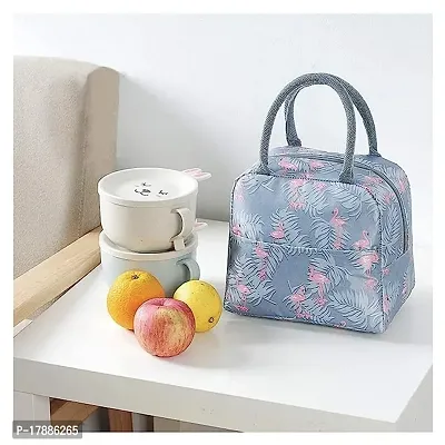 Lunch Bags for Office Women Men Insulated Lunch Bag for Kids Tiffin Bag for Organizer Storage Lunch Box Portable and Reusable Cloth Storage Box Jute Bag Box Storage Organizer (Grey Flamingo)-thumb2