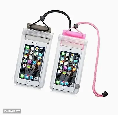 3 Layers Waterproof PVC Sealed Mobile Pouch Cover for Protection in Rain and Swimming for Android and iPhone (Transparent , Universal Size), Pouch Case pack of 2-thumb0