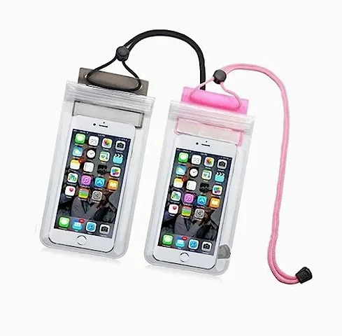 3 Layers Waterproof PVC Sealed Mobile Pouch Cover for Protection in Rain and Swimming for Android and iPhone (Transparent , Universal Size), Pouch Case pack of 2