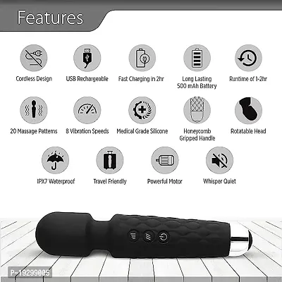 Cordless Rechargeable Battery Powered Personal Body Wand Massager Machine for Full body with 20 Vibration Modes with 8 Speeds  Water Resistant Women  Men, Multicolor (Pack of 1)-thumb2