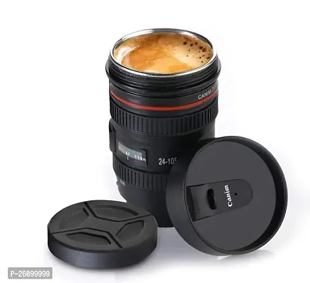 Camera Lens Shaped Coffee Mug Flask with Lid Coffee  Tea Mug Camera Shape Drinking Mug(1)black