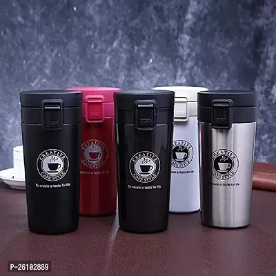 Double  Wall 380ML Vacuum Insulated Stainless Steel Tea Coffee Mug Thermos Flask Travel Mug - Tumbler with Flip Lid Mesh Filter Hot and Cold for 6 Hours-thumb0