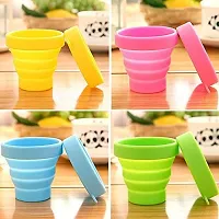 Silicone Foldable Travel Mug | Foldable Travel Glass | Portable Silicon Retractable Folding Cup | Folding Silicon Glass | Collapsible Outdoor Folded Cup (Multicolor)-thumb1