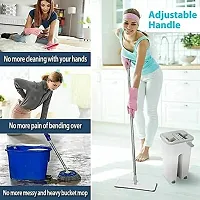 Floor Mop with Bucket, Flexible Kitchen tap Flat Squeeze Cleaning Supplies 360deg; Flexible Mop Head/2 Reusable Pads Clean Home Floor Cleanerr Bowl Cleaner (White)-thumb1