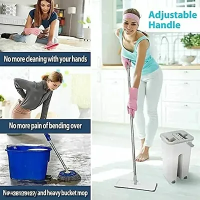 Floor Mop with Bucket, Flexible Kitchen tap Flat Squeeze Cleaning Supplies 360deg; Flexible Mop Head/2 Reusable Pads Clean Home Floor Cleanerr Bowl Cleaner (White)-thumb2