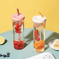 Plastic Fruit Infuser Water Bottle With Straw Clear Drinking and Leakproof Bottle for Home, Travelling, Office or Parties Multicolor  pack of 1-thumb1