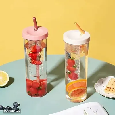 Plastic Fruit Infuser Water Bottle With Straw Clear Drinking and Leakproof Bottle for Home, Travelling, Office or Parties Multicolor  pack of 1-thumb2