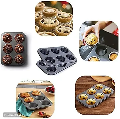 6 Cavity Grid Mould Muffin Cup Cake Tray for 6 Muffins Bakeware, Baking in Microwave Oven Non Stick Bakeware Cake Easy to Clean (1Pcs)-thumb0