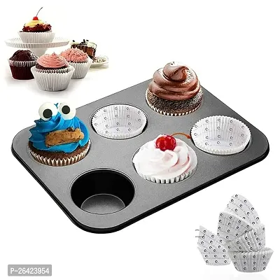6 Cavity Grid Mould Muffin Cup Cake Tray for 6 Muffins Bakeware, Baking in Microwave Oven Non Stick Bakeware Cake Easy to Clean (1Pcs)-thumb5