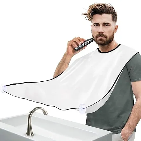Beard Apron Bib Hair Catcher Guard for Shaving Trimming  Grooming Beard Cape with 2 Suction Cups to Attach to Mirror (White)