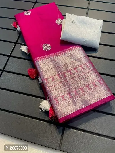 Reeta Fashion Gorgeous Dark Hot Pink  Kanchipuram Organza  Jacquard Multi Sequence Saree With Unstitched Blouse-thumb0